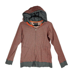 R Newbold M Womens Full Zip‎ Hoodie Jacket Striped Orange Gray Pockets British